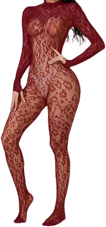 Womens One Piece Fishnet Bodysuit Lingerie Mesh Bodystocking Nightwear Jumpsuit Underwear