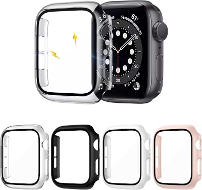ZEBRE 4-Pack Hard PC Case with Tempered Glass Screen Protector Compatible with Apple Watch Series 6 SE Series 5 Series 4 44mm