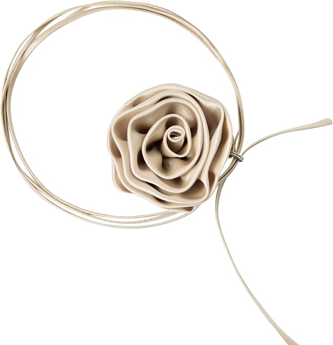 LilySilk 100% Silk Rose-shaped Neckpiece Choker Champagne Rosette Silk Collar Necklace Adjustable Neck Wrist Bag Accessory for Women