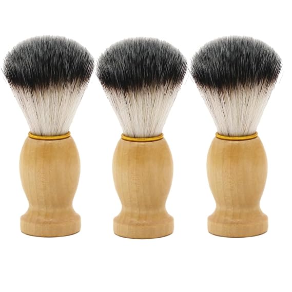 3 Pack Vegan Shaving Brush Set for Men with Soft Synthetic Bristles | Wooden Handles Shaving Brush Ideal for Daily Grooming, Travel and Gifting for Father's Day, Birthdays and Holidays