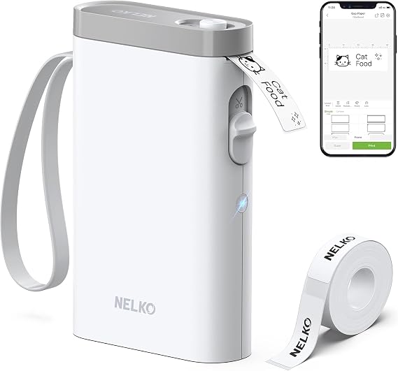 Nelko P21 Label Maker Machine with Tape, Bluetooth Label Printer, White