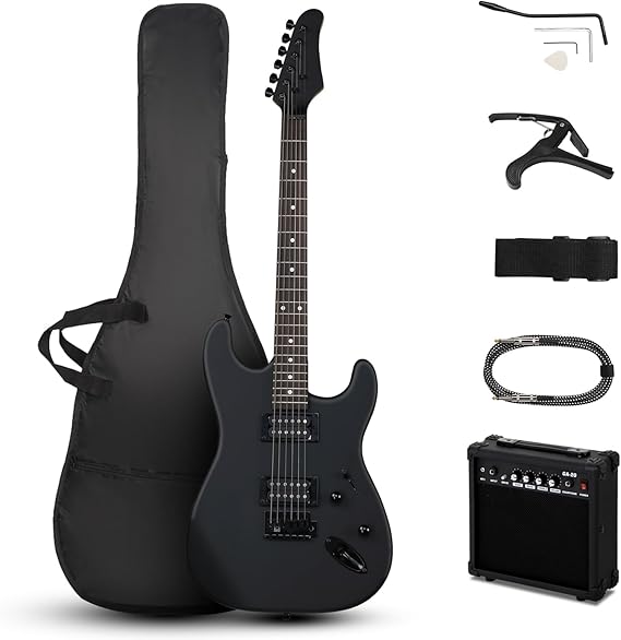 Ktaxon Full-Size Electric Guitar Kit H-H Pickup with 20W Amp Matte Black