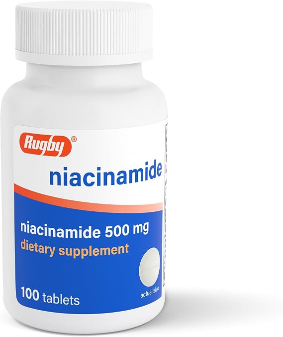 Rugby Niacinamide 500 mg Tablets, No Artificial Flavors, 100 Count (1-Pack)