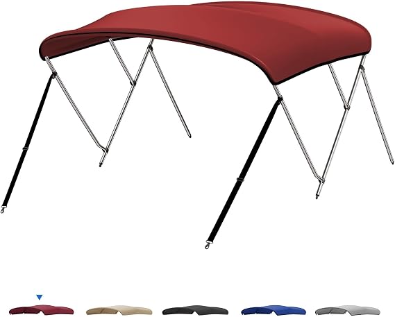 KEMIMOTO Bimini Top for Boat, Bimini Tops Cover 600D Marine Grade Canvas Boat Canopy with 6ft Length 54 in - 96 in Width 46 in Height, Includes Mounting Hardware, Straps Rear Support Poles