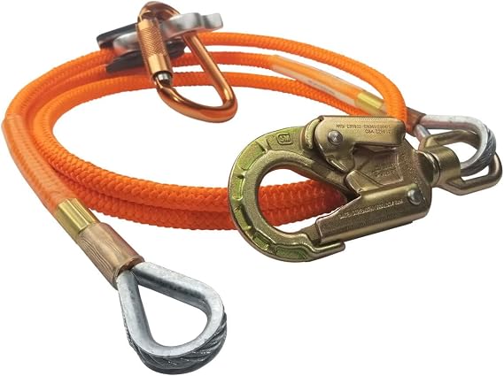 Steel Core Flip Line Kit for Tree Climbing, 5/8 in x 8 ft - USA Made w/Better Grab Adjuster & Steel Swivel, Arborist Equipment Positioning Lanyard for Climbing Trees