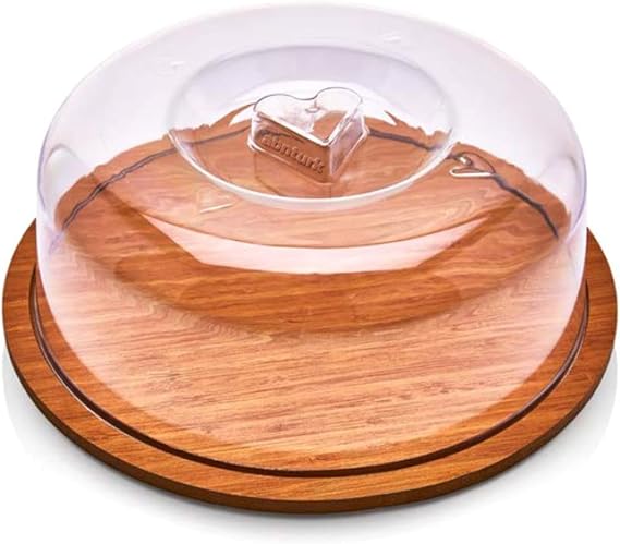 Transparent Acrylic Cover Round Cake Fan with Wooden Table 29cm Large Size Airtight Luxury Cake Presentation