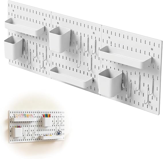3 PCS Pegboard Combination Kit 28 x 28 cm, Peg Boards for Walls Pegboard Wall Organizer White Tool Storage Board for Organizer Ornaments Display