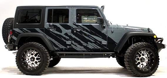 Shred Side Graphics Kit Vinyl Decal Wrap Compatible with Jeep Wrangler 2007-2016 - Matte Black
