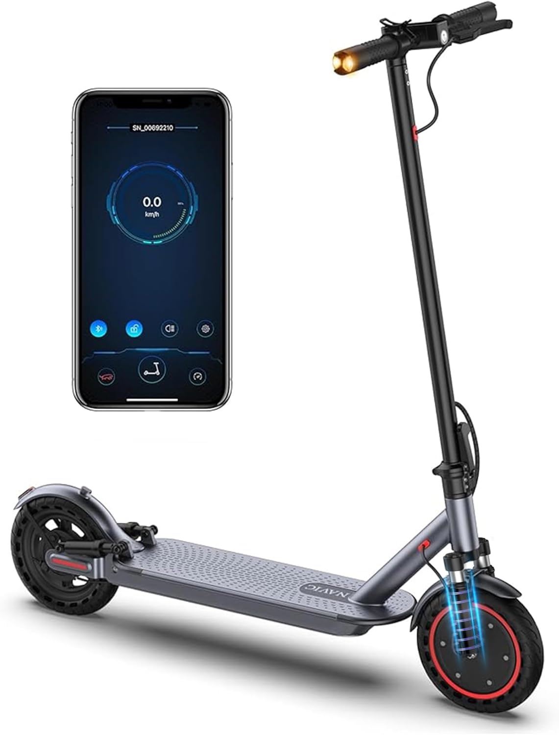 NAVIC Electric Scooter, 19Mph Top Speed, Up to 1923 Miles Range, 8.5 Solid Tires, Folding Commuting Scooter, Dual Braking, Dual Suspension