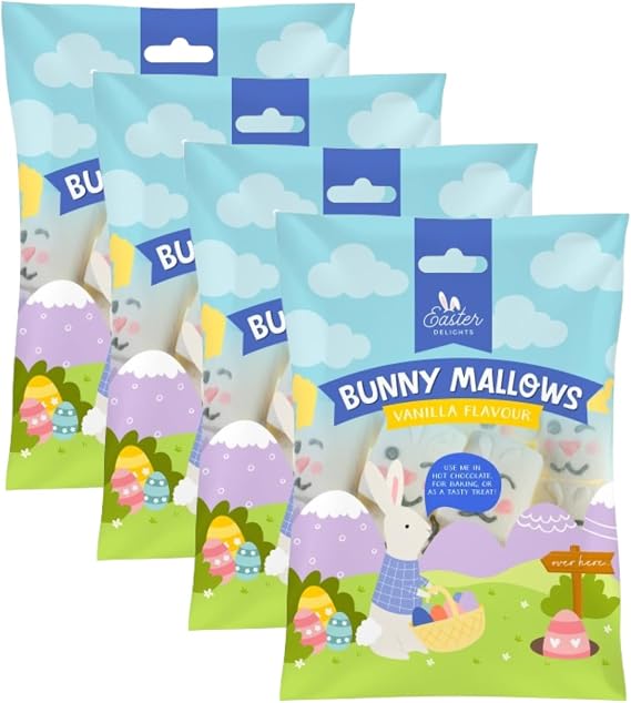 Easter Delights Vanilla Mallows 45g x Pack of 4 - Bunny - Perfect in Hot Chocolate, Baking or to Be Enjoyed as a Tasty Snack