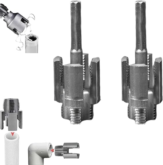 Integrated Internal & External Pipe Threading Tool, Pipe Thread Cutting Tool, Dual-Function Pipe Thread Cutting Tool, 1/2'' 3/4'' Dies, Electric Drill Compatible PVC Pipe Threader Kit 2PCS
