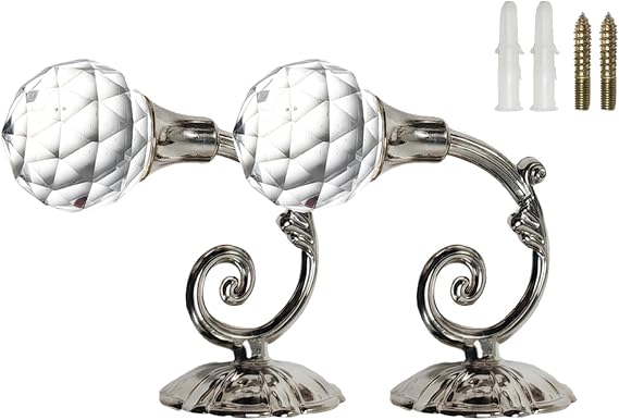1Pair Retro Clear Crystal Wall Window Decorative Hook Tieback Curtain Tassel Holder Drapery Holdbacks Hanger Hook for Hat Towel Coat(Silver)