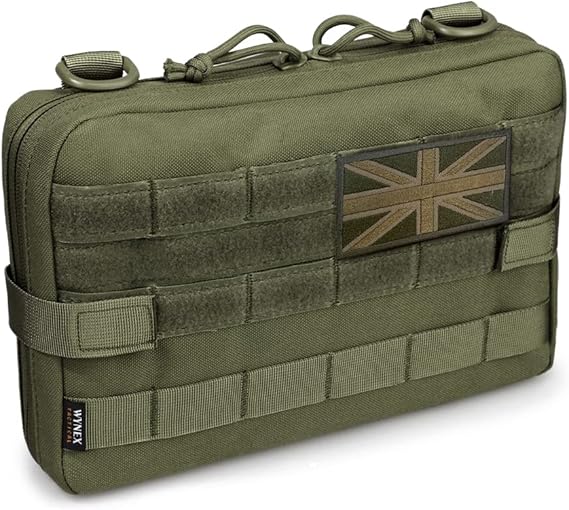 WYNEX Tactical Molle Admin Pouch, Upgrade Material Semi-Hidden Zipper & 1000D Tough Nylon EDC Utility Pouches Tools Bag EMT Utility Map Pocket, IFAK Pack Include UK Flag Patch