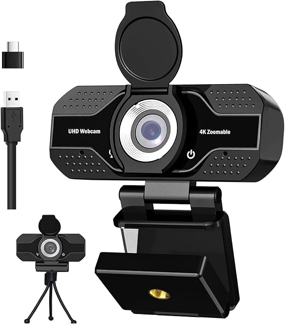 Webcam with Microphone, 2 Mics, 90 FOV, Computer Camera