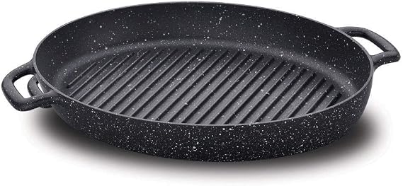 Korkmaz 14" Gusto Volcanic Coating Aluminum Oval Griddle / Grill Frypan