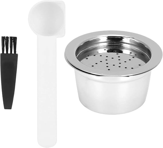 Reusable Coffee Capsule Filter Cup with Spoon and Brush, Refillable Stainless Steel K - Fee Compatible Capsule for ALDI Expressi Machines, 304 Food - Grade Steel, 7g