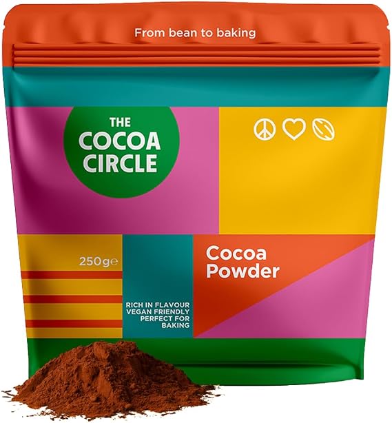 The Cocoa Circle 100% Pure Cocoa Powder - 250g | Unsweetened Cocoa for Baking, Desserts & Hot Chocolate | Rich in Antioxidants & Minerals