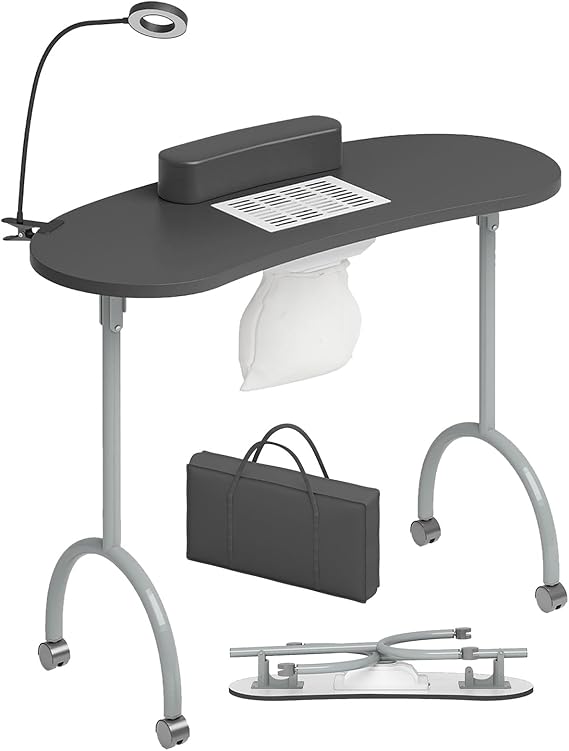 TABU Portable & Foldable Manicure Nail Table, Black