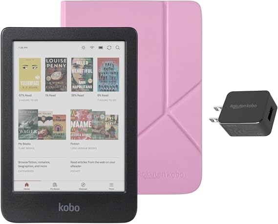 Kobo Clara Colour eReader with Case Bundle (Candy Pink SleepCover, Case + AC Bundle)