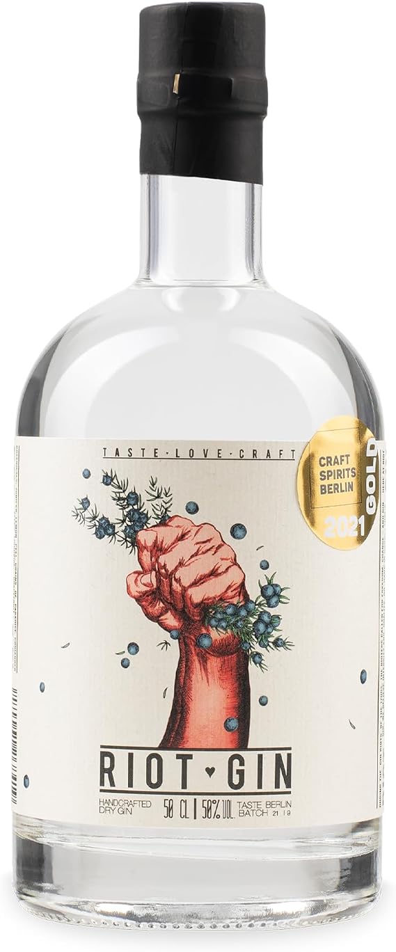 Riot Gin London Dry Gin 50% Vol. Multiple Awarded Handmade & Distilled in Germany Intense Juniper & Citrus Notes 7 Botanicals Perfect for Gin Tonic 0.5 L