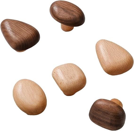 Wooden Drawer Knob, Door Handle, and Knobs Pack of 4 in Beech and Walnut Finishes with Various Shapes(Roundbeech)