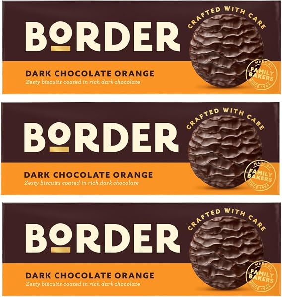Border Dark Chocolate Orange Biscuits 3 x 150g | Rich Dark Chocolate Biscuits with Zesty Orange Flavour, Classic British Bakery Treat for Chocolate Lovers