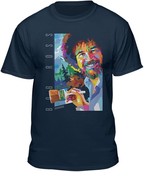 Bob Ross Officially Licensed T-Shirt Geometric Painting Navy Mens T-Shirt