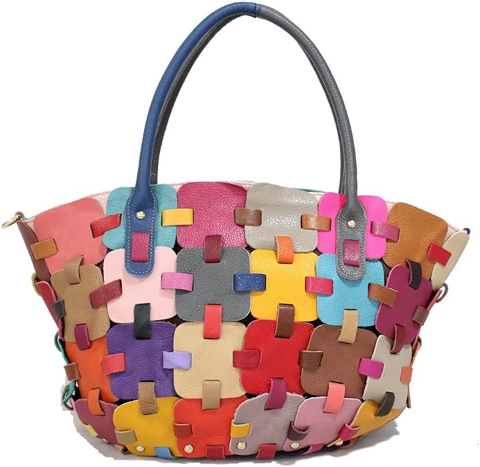 Women Multicolor Hobo Shoulder Bag Leather Random Colorful Splicing Tote Handbag