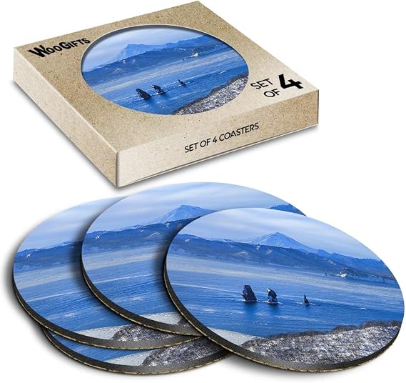 4 x Round Coasters - Three Brothers Rocks Kamchatka Russia Cork Backed MDF Glossy Tea Coffee Accessory #53481