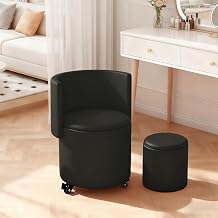 Round Storage Ottoman, Stool with Storage Foldable Footstool for Makeup Room, Living Room, Bedroom