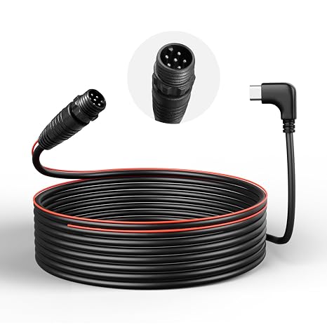 WOLFBOX 33ft Threaded 6-Pin USB-C Rear Camera Replacement Cable, IP67