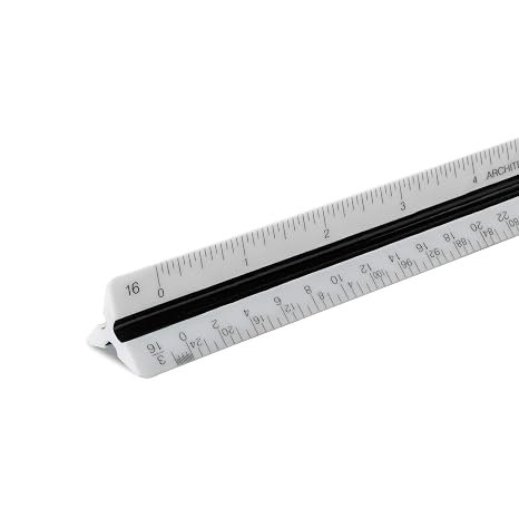 Pacific Arc Architect Triangle Scale Ruler 12 Inch with Acid Etched Markings Openly Divided by 3/32, 3/16, 1/8, 1/4, 3/8, 1/2, 3/4, 1, 1H, and 3 Inch to The Foot