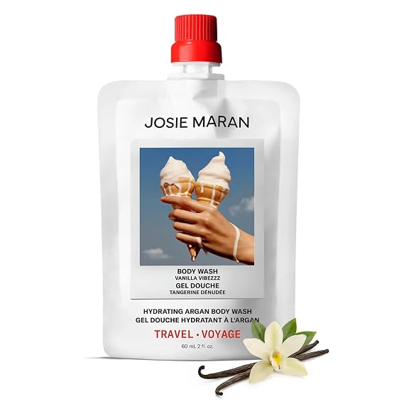 Josie Maran Hydrating Argan Body Wash, Vanilla Vibezzz, Travel, 2 fl oz