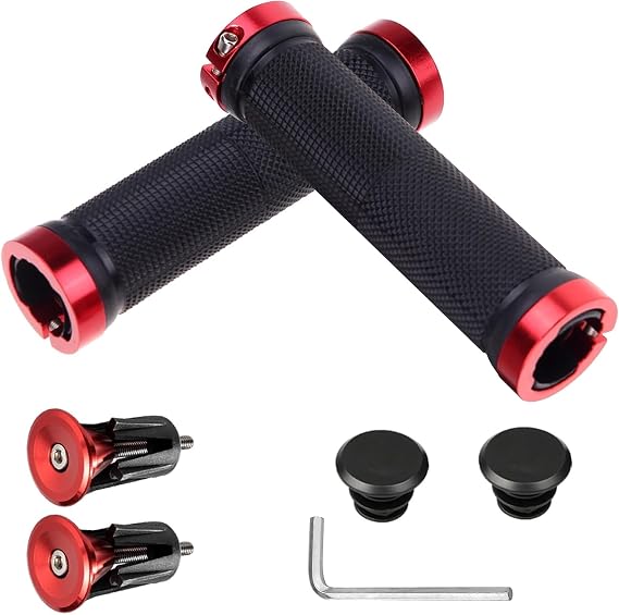 2Pcs Bike Handlebar Grips,Non-Slip Rubber MTB Grips with Aluminum Lock,Professional Bicycle Handle Grips for Mountain Bikes, Scooters, and BMX with Installation Tools