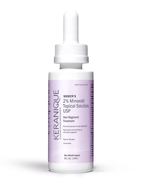 Keranique Hair Regrowth Treatment Dropper 2% Minoxidil, 2 Fl Oz 30 Day Supply Regrow Thicker-Looking Hair, Helps Revitalize Hair Follicles