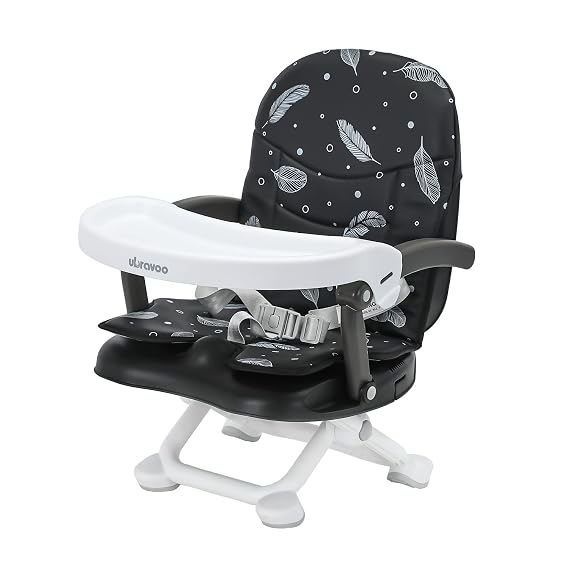 UBRAVOO Baby Booster Seat for Dining Table with Removable Tray & Cushion, 3in1 Portable Toddler Booster Seat, 4 Height Adjustable Travel High Chair for Babies and Toddlers | 4 Height Adjustable Foldable High Chairs, Removable Tray & Cushion, 3-Point Harness, 6-36 Months, 33 LBS, For Home, Travel
