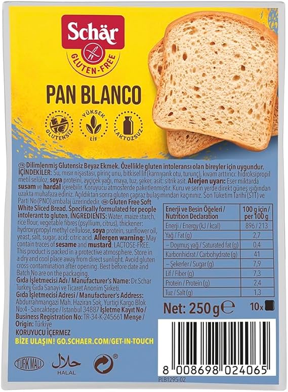 Schar Pan Blanco Gluten-Free White Bread 250 gr