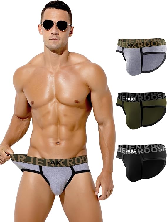 Arjen Kroos Mens Low-Rise Cotton Underwear, Color Block Sport Briefs 3-Pack | Soft Cotton-Spandex Blend with Supportive Waistband & 3D Pouch for Comfort, Anti-Roll Fit Ideal for Workouts or Everyday Wear