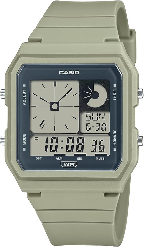 Casio LF-20W-3A Standard Digital Watch with Analog Display Unisex Light Moss Green International Model
