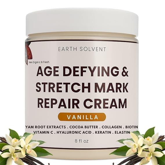 Age-Defying & Stretch Mark Repair Cream Enriched with Cocoa Butter Jojoba Oil Yam Root Extract Vitamin C Dead Sea Minerals & Hyaluronic Acid Deeply Hydrating & Firming Skin Cream (8 fl oz, Vanilla)