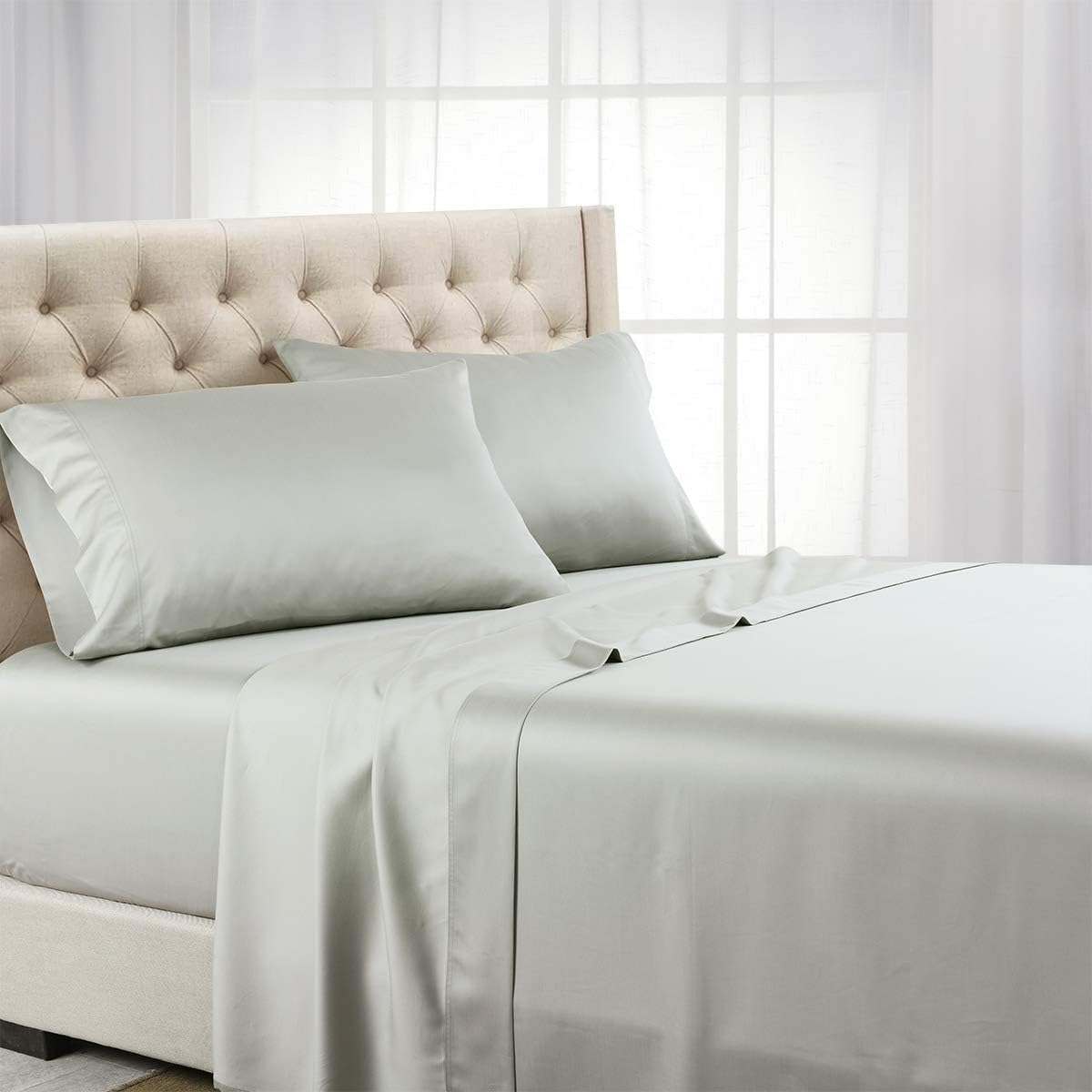 Royal Hotel Bedding ABRIPEDIC Tencel Sheets, 600 Thread Count Silky Soft and Naturally Pure Fabric, 100% Woven Tencel Lyocell Sheet Set, 4PC Set, Queen Size, Gray