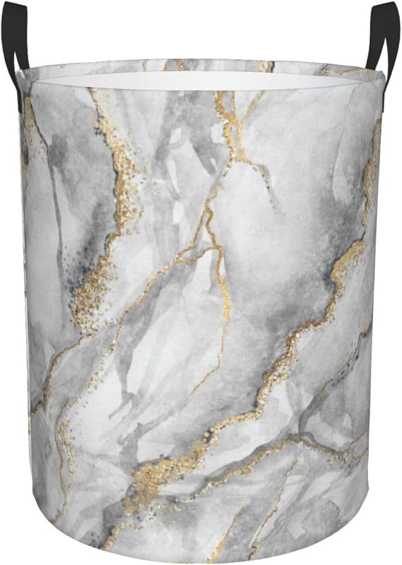 Gray White Marble Cracked Texture Laundry Basket Waterproof Oxford Cloth Organizer Basket Collapsible Clothes Hamper with Handle Toy Gift Bin Baskets