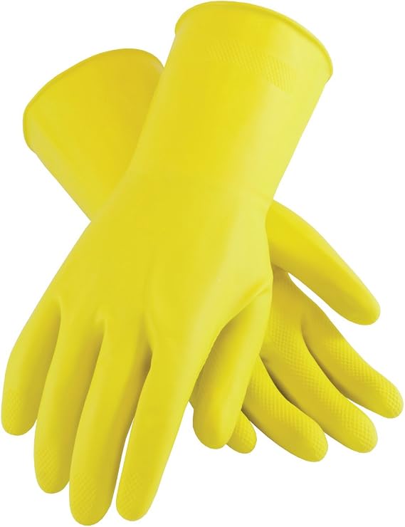 Assurance 48-L212Y/M Unsupported Latex Gloves, Industrial Flock Lined with Raised Diamond Grip, 21 Mil