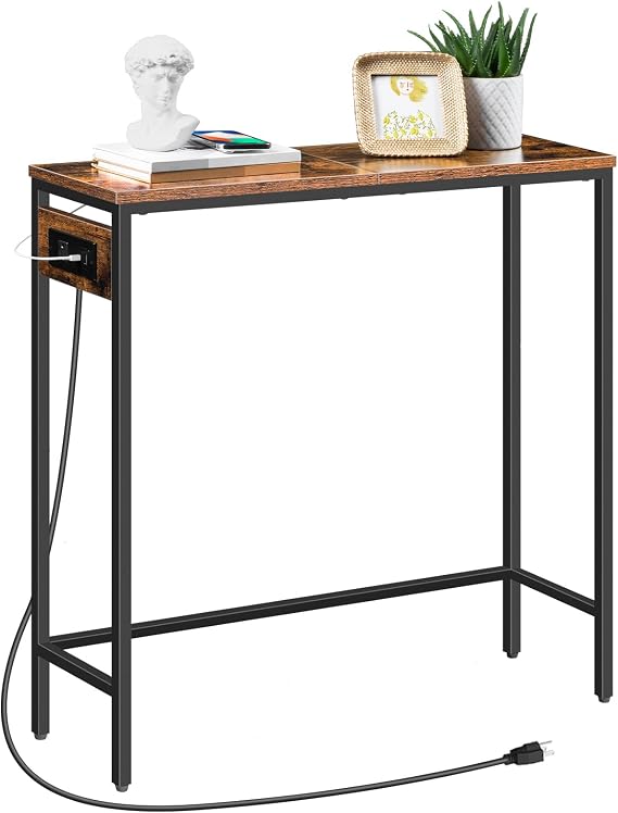 HOOBRO Narrow Console Table with Power Outlets, Small Entryway Table