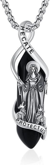 Hecate Healing Crystal Necklace Hekate Triple Goddess Witches Pendant 925 Sterling Silver Ancient Greek Mythology Hecate Witchcraft Moon Magic Amulet Jewelry Gifts for Women Men
