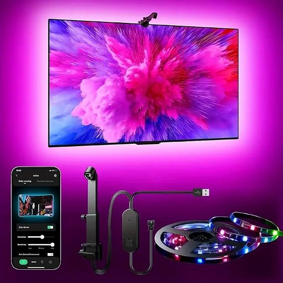 Smart TV LED Backlight with Camera for 55-65 inch Screens, 4.2m LED Strip Lights Sync to Screen& Music for TV Work with Color Changing Lights [Energy Class A] [Energy Class G]