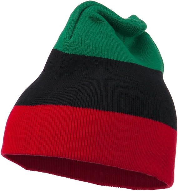 Pan African Colors Unisex Striped Beanie Skull Cap (Green Black Red)