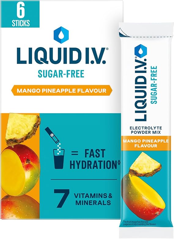 Liquid I.V. Sugar Free Electrolyte Mix, Mango Pineapple, 6 Sticks | Electrolyte Powder with 8 Vitamins & Minerals for Fast Hydration & Energy, Vegan, Gluten Free Hydration Sachets