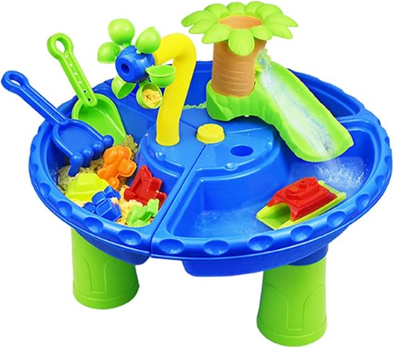 Sand and Water Table Toy with Flower Rotary, Kids Activity Sensory Playset, Summer Outdoor Toys, Beach Play Toys with Sand Moulds, Bucket and Shovel for Girl Boy Age 3+