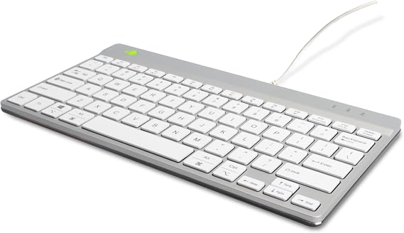 R-Go Compact Keyboard, with Break Software, Ergonomic Flat Design, Anti-RSI, USB-C/A Wired, Compatible with Windows/Mac OS, QWERTY (US), Multi-Media Keys, White